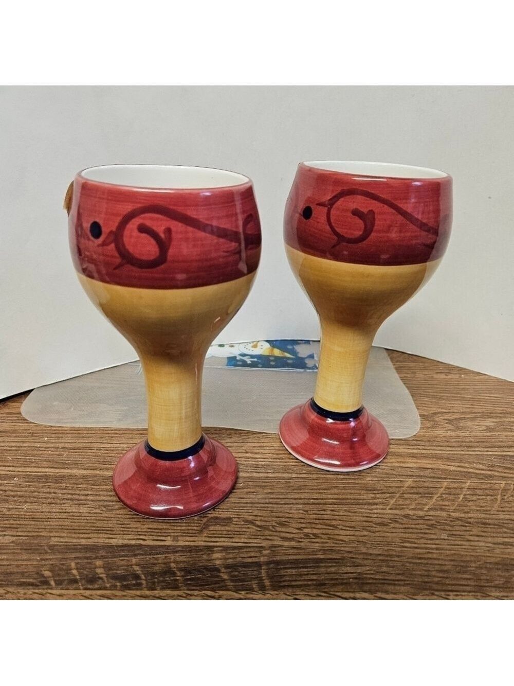 2 Living Art Handpainted Pottery Goblets - Picture 2 of 8